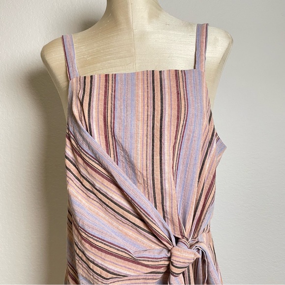 Pinch Tie Front Sleeveless Mini Summer Dress in Multi Purple Stripes Size Large - Picture 3 of 12
